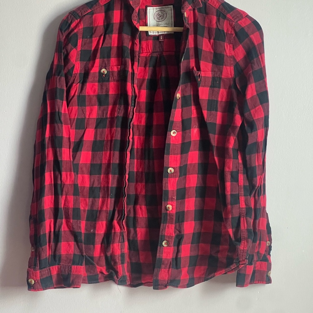 SO Red and Black Casual Button Down Shirt